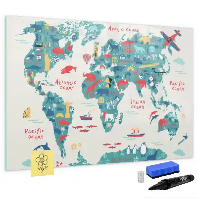 Mapa-múndi ilustrado quadro magnético para desenhar
