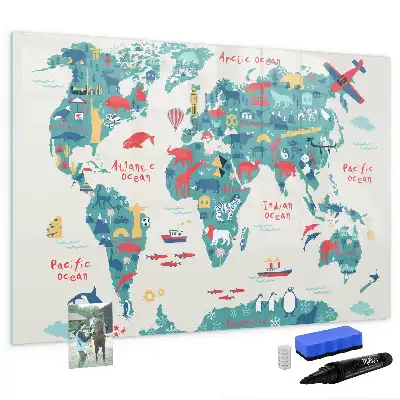 Mapa-múndi ilustrado quadro magnético para desenhar