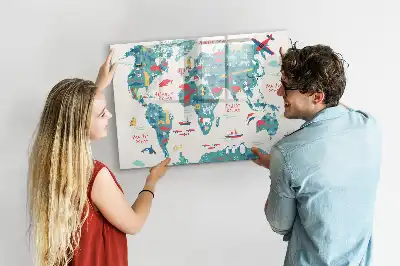 Mapa-múndi ilustrado quadro magnético para desenhar