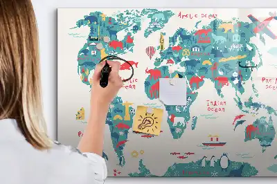 Mapa-múndi ilustrado quadro magnético para desenhar
