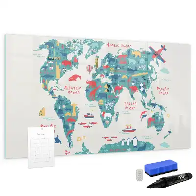 Mapa-múndi ilustrado quadro magnético para desenhar