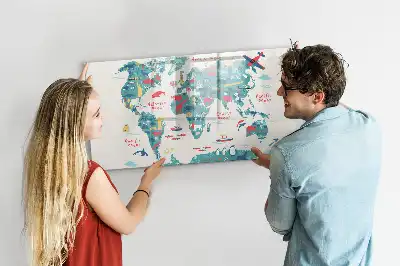 Mapa-múndi ilustrado quadro magnético para desenhar