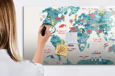 Mapa-múndi ilustrado quadro magnético para desenhar