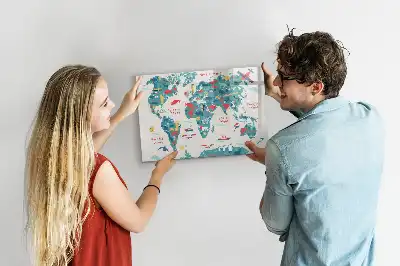Mapa-múndi ilustrado quadro magnético para desenhar
