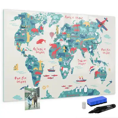 Mapa-múndi ilustrado quadro magnético para desenhar