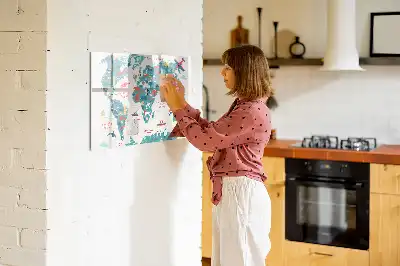 Mapa-múndi ilustrado quadro magnético para desenhar