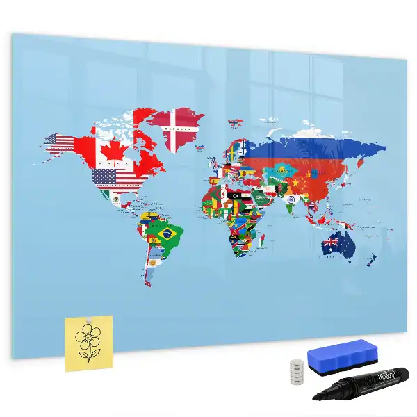 Quadro magnético para escrever mapa com bandeiras