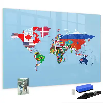 Quadro magnético para escrever mapa com bandeiras