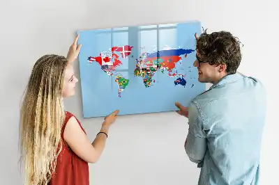 Quadro magnético para escrever mapa com bandeiras