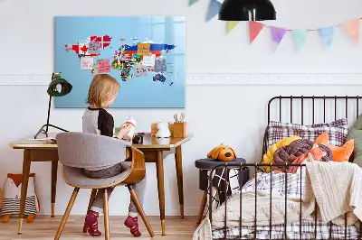 Quadro magnético para escrever mapa com bandeiras