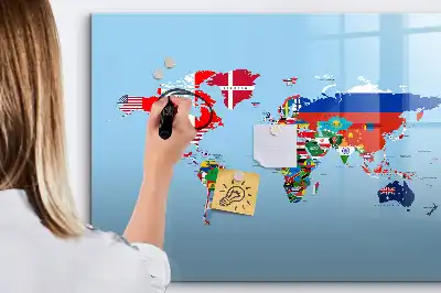Quadro magnético para escrever mapa com bandeiras