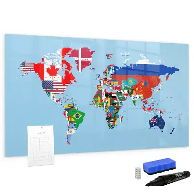 Quadro magnético para escrever mapa com bandeiras