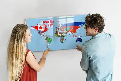 Quadro magnético para escrever mapa com bandeiras