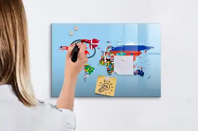 Quadro magnético para escrever mapa com bandeiras