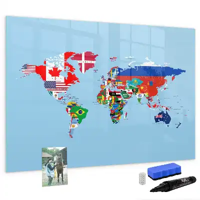 Quadro magnético para escrever mapa com bandeiras