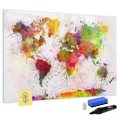 Quadro magnético para desenhar estampa de mapa-múndi em aquarela