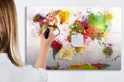 Quadro magnético para desenhar estampa de mapa-múndi em aquarela