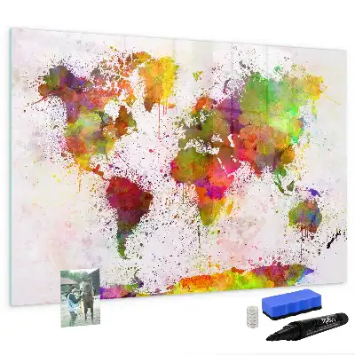 Quadro magnético para desenhar estampa de mapa-múndi em aquarela