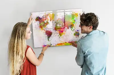 Quadro magnético para desenhar estampa de mapa-múndi em aquarela