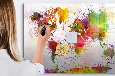 Quadro magnético para desenhar estampa de mapa-múndi em aquarela