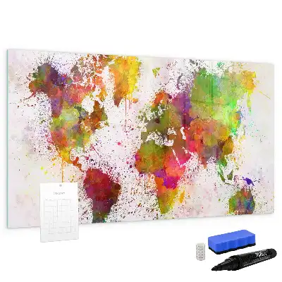 Quadro magnético para desenhar estampa de mapa-múndi em aquarela
