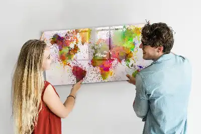 Quadro magnético para desenhar estampa de mapa-múndi em aquarela