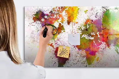 Quadro magnético para desenhar estampa de mapa-múndi em aquarela