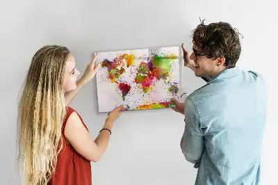 Quadro magnético para desenhar estampa de mapa-múndi em aquarela