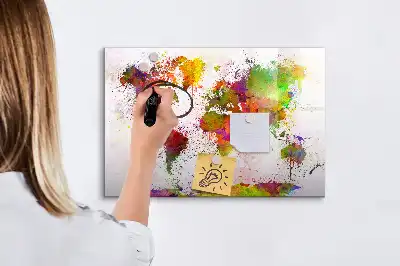 Quadro magnético para desenhar estampa de mapa-múndi em aquarela