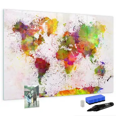Quadro magnético para desenhar estampa de mapa-múndi em aquarela