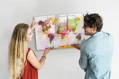 Quadro magnético para desenhar estampa de mapa-múndi em aquarela