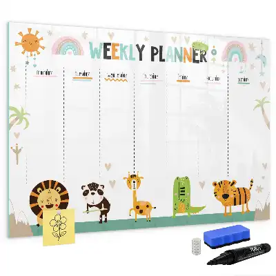 Quadro magnético para escrever planner semanal com estampa de animais