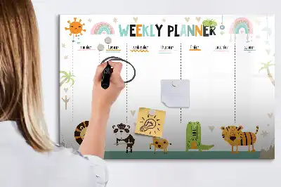 Quadro magnético para escrever planner semanal com estampa de animais