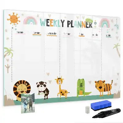 Quadro magnético para escrever planner semanal com estampa de animais