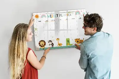 Quadro magnético para escrever planner semanal com estampa de animais