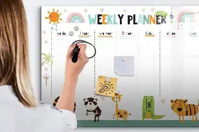 Quadro magnético para escrever planner semanal com estampa de animais