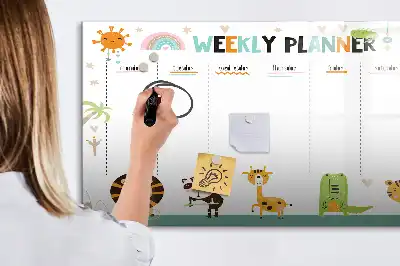 Quadro magnético para escrever planner semanal com estampa de animais