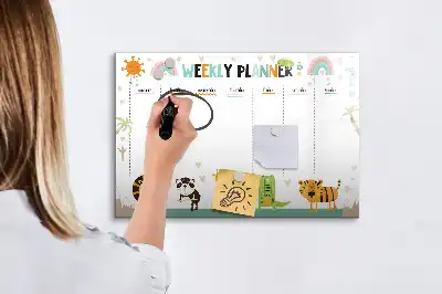 Quadro magnético para escrever planner semanal com estampa de animais