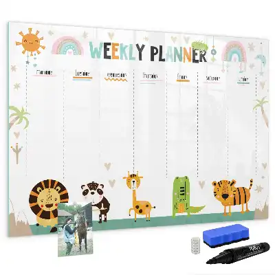 Quadro magnético para escrever planner semanal com estampa de animais