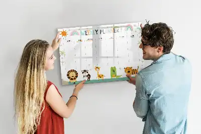 Quadro magnético para escrever planner semanal com estampa de animais