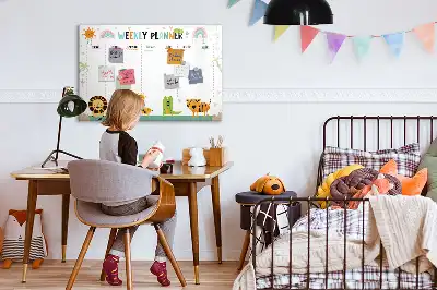 Quadro magnético para escrever planner semanal com estampa de animais