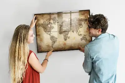 Mapa-múndi antigo quadro magnético para desenhar