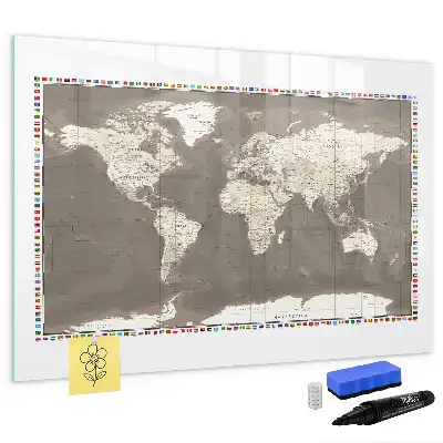 Quadro magnético para escrita mapa-múndi marrom