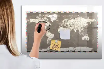 Quadro magnético para escrita mapa-múndi marrom