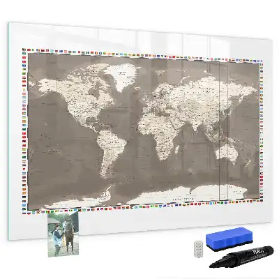 Quadro magnético para escrita mapa-múndi marrom