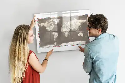 Quadro magnético para escrita mapa-múndi marrom