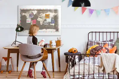 Quadro magnético para escrita mapa-múndi marrom