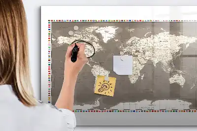 Quadro magnético para escrita mapa-múndi marrom