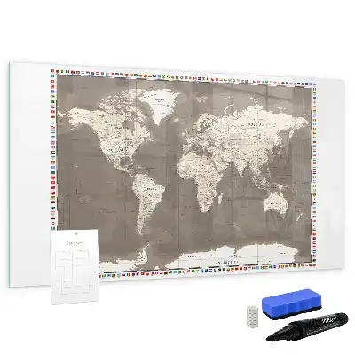 Quadro magnético para escrita mapa-múndi marrom