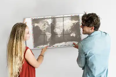 Quadro magnético para escrita mapa-múndi marrom